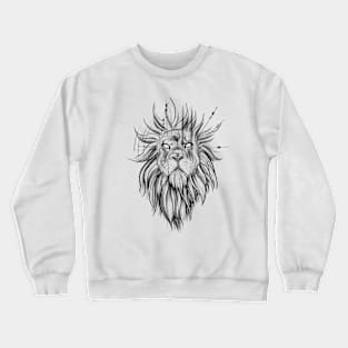 Sketch Style Lion with Geometrical Lines Crewneck Sweatshirt